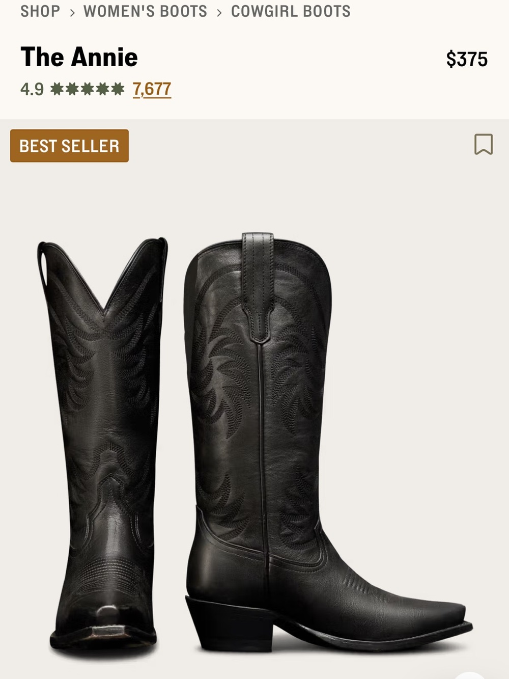 Tecovas The Annie Black Leather Cowboy Boots